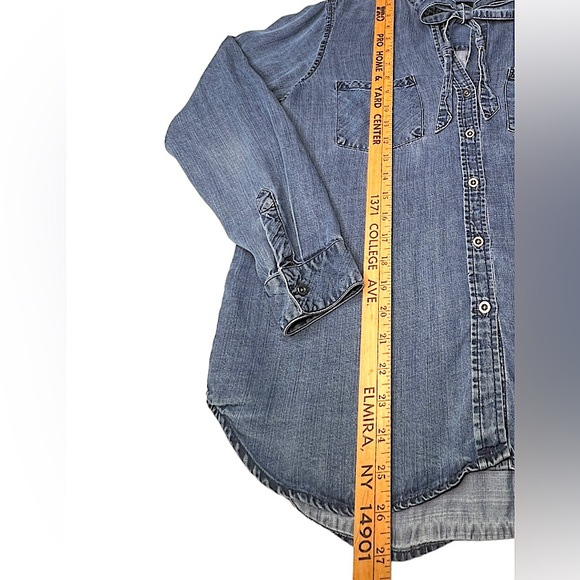 Rails Anthropologie Rosalee Chambray Tie Neck Denim Button Down Blouse Sz S EUC! - Picture 8 of 15